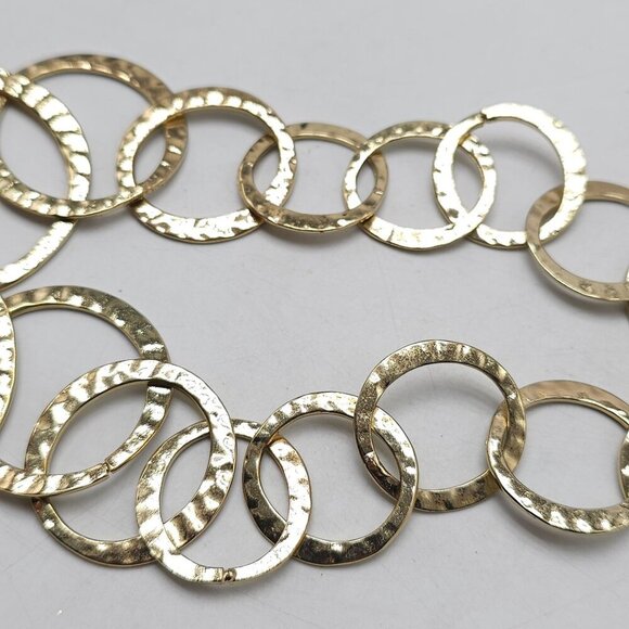 Gold Tone Hammered Link Chain Necklace With Adjustable Clasp 27 in - Picture 5 of 6